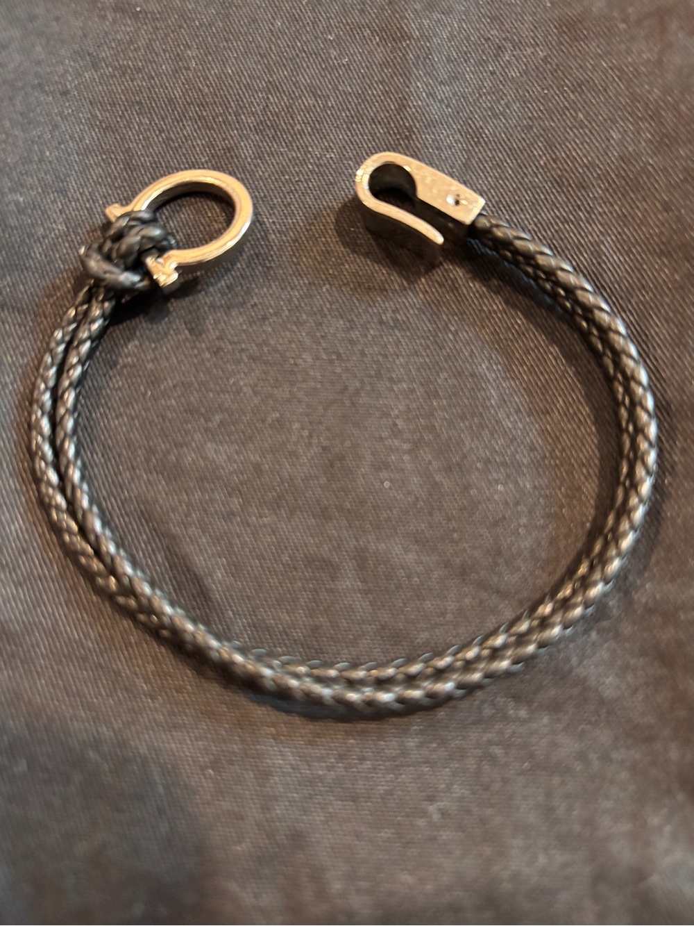 Salvatore Ferragamo Braided Black Leather Bracelet with Silver Hook